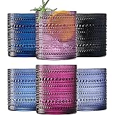 Hobnail Beaded Highball Drinking Tumbler Glasses | Set of 6 | Color, Vintage Bubble Design Whiskey Glassware, Old-Fashioned, Embossed Design for Water, Wine, Cocktail Embossed Heavy Glas, Rocks Glass