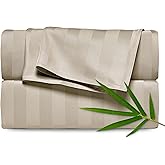 Pure Bamboo Split King Sheets, Genuine 100% Organic Viscose Derived from Bamboo Bed Sheet Set, Soft & Cooling, Double Stitching, 2 Fitted Sheets (Split King, Jacquard Sand)
