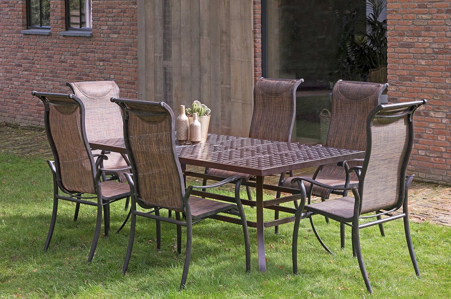 Hartman Palermo Dining Table Set with 6 Stacking Chairs in Bronze, Aluminium Aluminium Garden