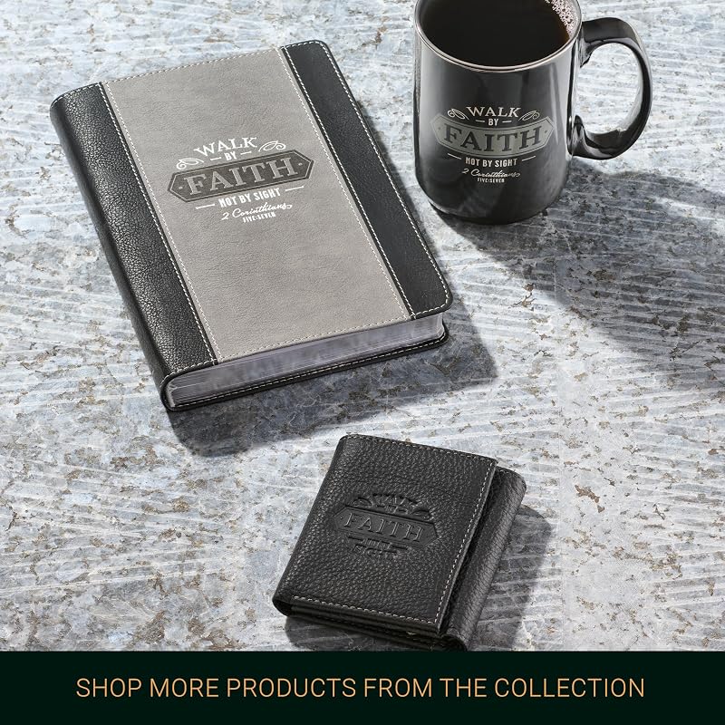 Portefeuille en cuir véritable avec blocage RFID pour homme, design à deux volets, plusieurs emplacements pour cartes de crédit, carte d'identité, Noir/Walk By Faith, Taille unique — photo 6 sur 6