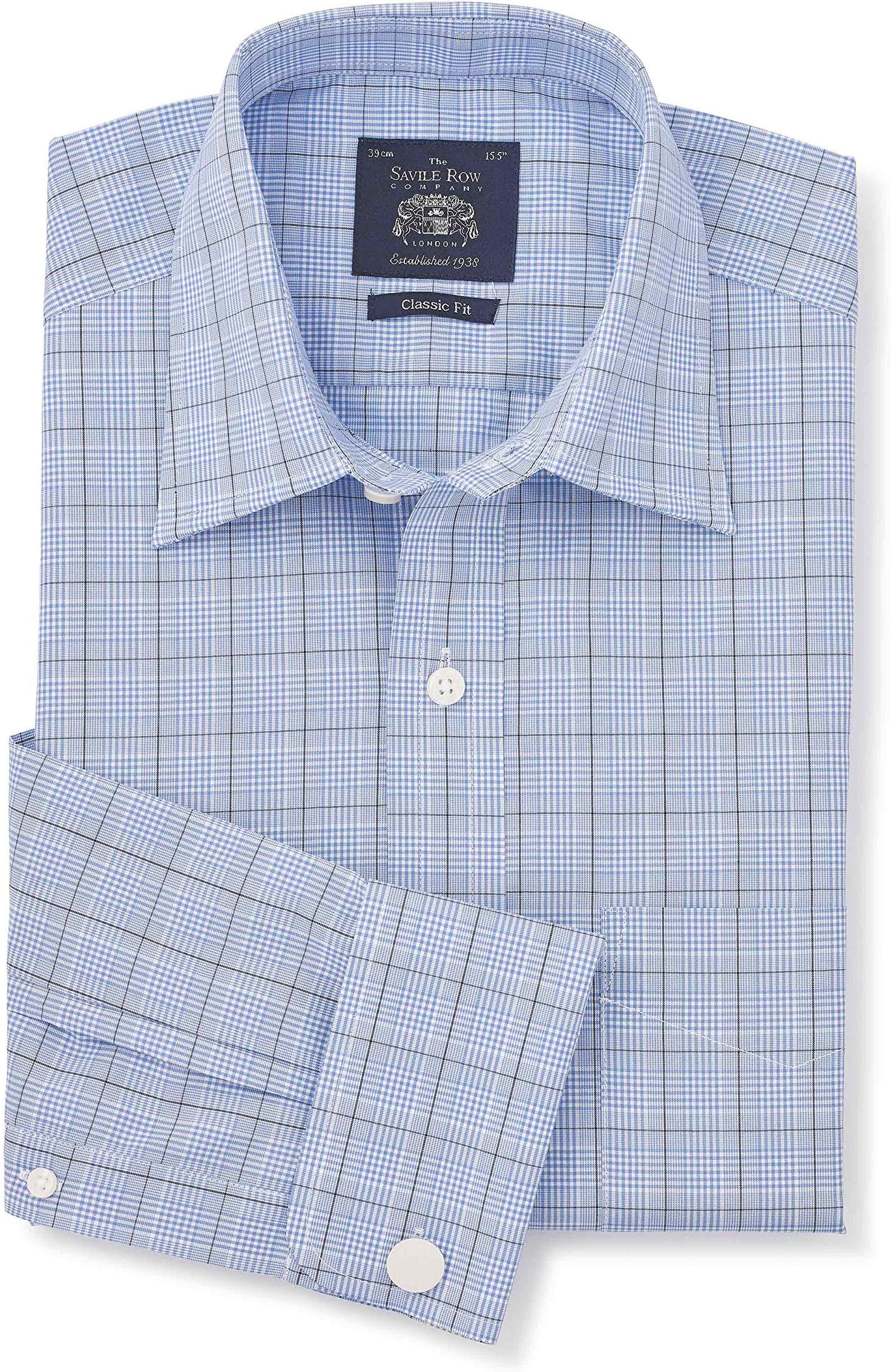 Savile Row Men's Formal Poplin Long Sleeve Shirt - Classic Fit Windsor Collar