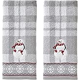 SKL Home Christmas/Winter Whistler Snowman Hand Towel 2pc Set for Bath/Kitchen/Bar & Gift, Gray