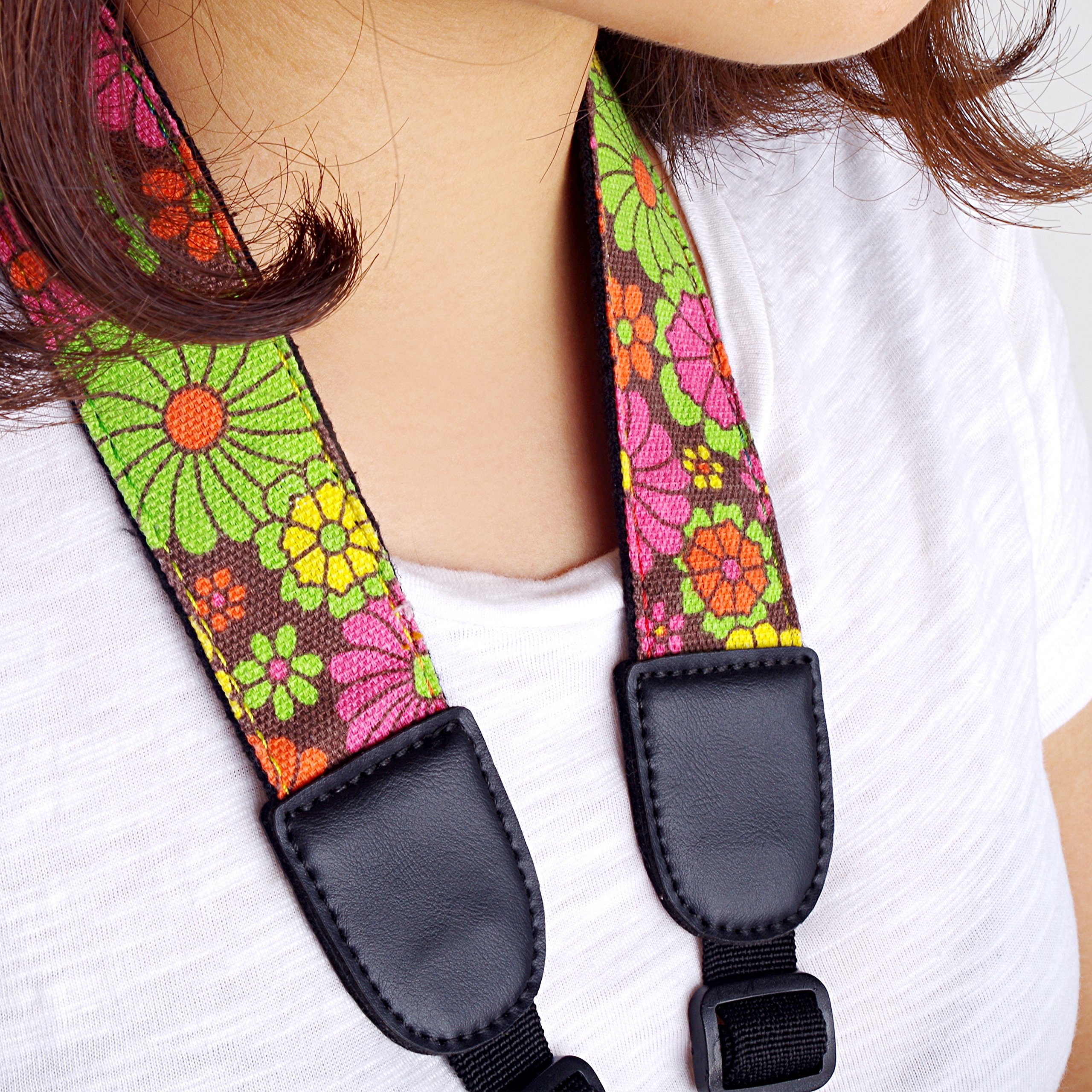 Mugig Ukulelegurt gedruckende Blumen Jeansmaterial Gurt für Ukulele oder mini Gitarre(gedruckende Blumen)