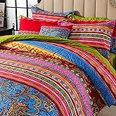 FADFAY Ethnic Boho Duvet Cover Set King/California King 100% Brushed Cotton Soft Bohemian Bedding Paisley Exotic Colorful Printed Bedding Reversible Zipper Bed Comforter Cover + 2 Pillowshams, 3Pcs