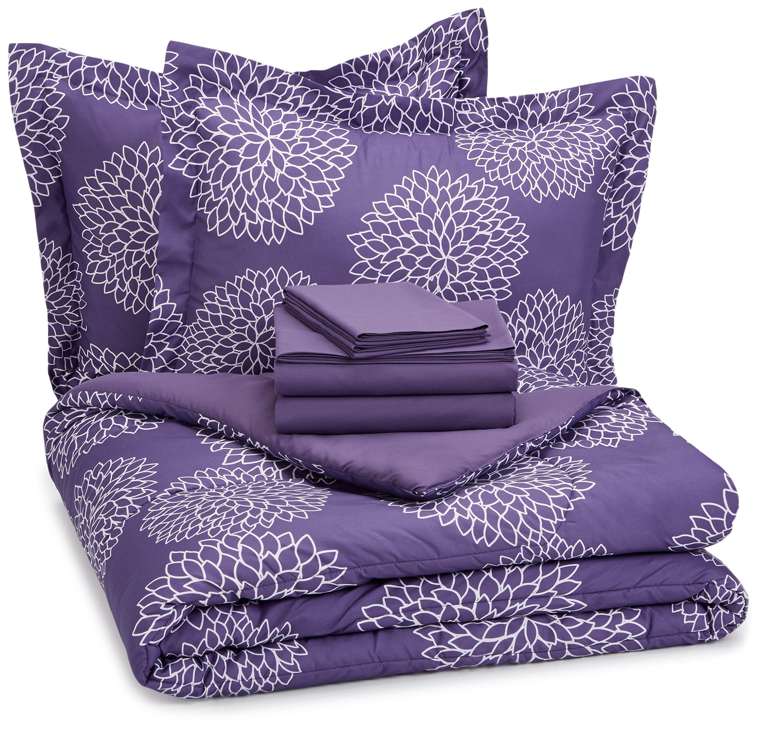 AmazonBasics 7Piece BedInABag Full/Queen, Purple Floral