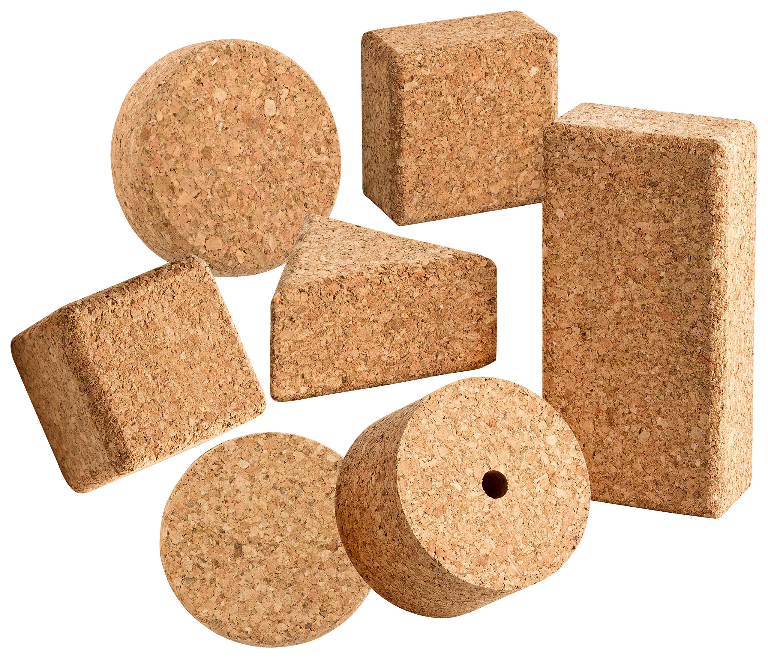 Geometric shapes made of cork, pressed cork body, cork moulds for hobby, for crafts or model making, 7 piece set, cork from Portugal, cube, rectangle, cylinder, cork pad