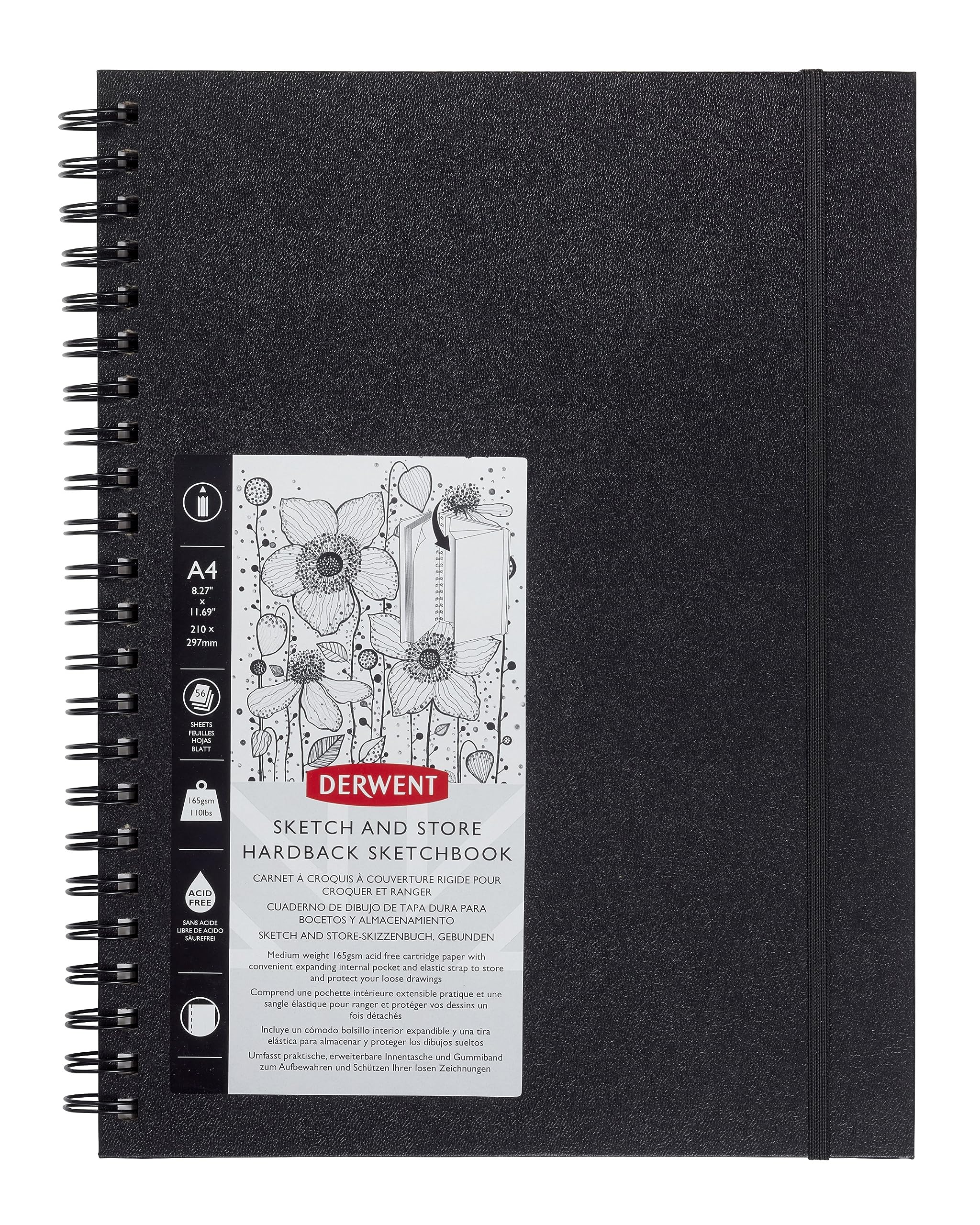Derwent Sketch & Store Hardback Sketch Book, A4 Portrait, Drawing & Writing, 56 Sheets, Acid-Free Paper, Wirebound Spine, Professional Quality, 2102178