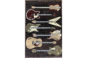 Americana Guitar Music Instrument Door Mat Area Rug Black Burgundy Brown Beige Design (2 Feet X 3 Feet)