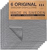 SUPERSCANDI 6 Pack Reusable Swedish Dishcloths 100% Biodegradable Grey