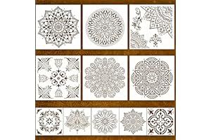 DLY LIFESTYLE 11 Pc Large Mandala Stencils for Painting - Stencils for Crafts Reusable for Floors, Tile & Wood - Rangoli Stencils -Wall Stencils for Painting Large Pattern - Paint Stencil Template 12 inch & 6 inch