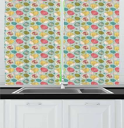 Amazon Com Ambesonne Easter Kitchen Curtains Festive Icons On