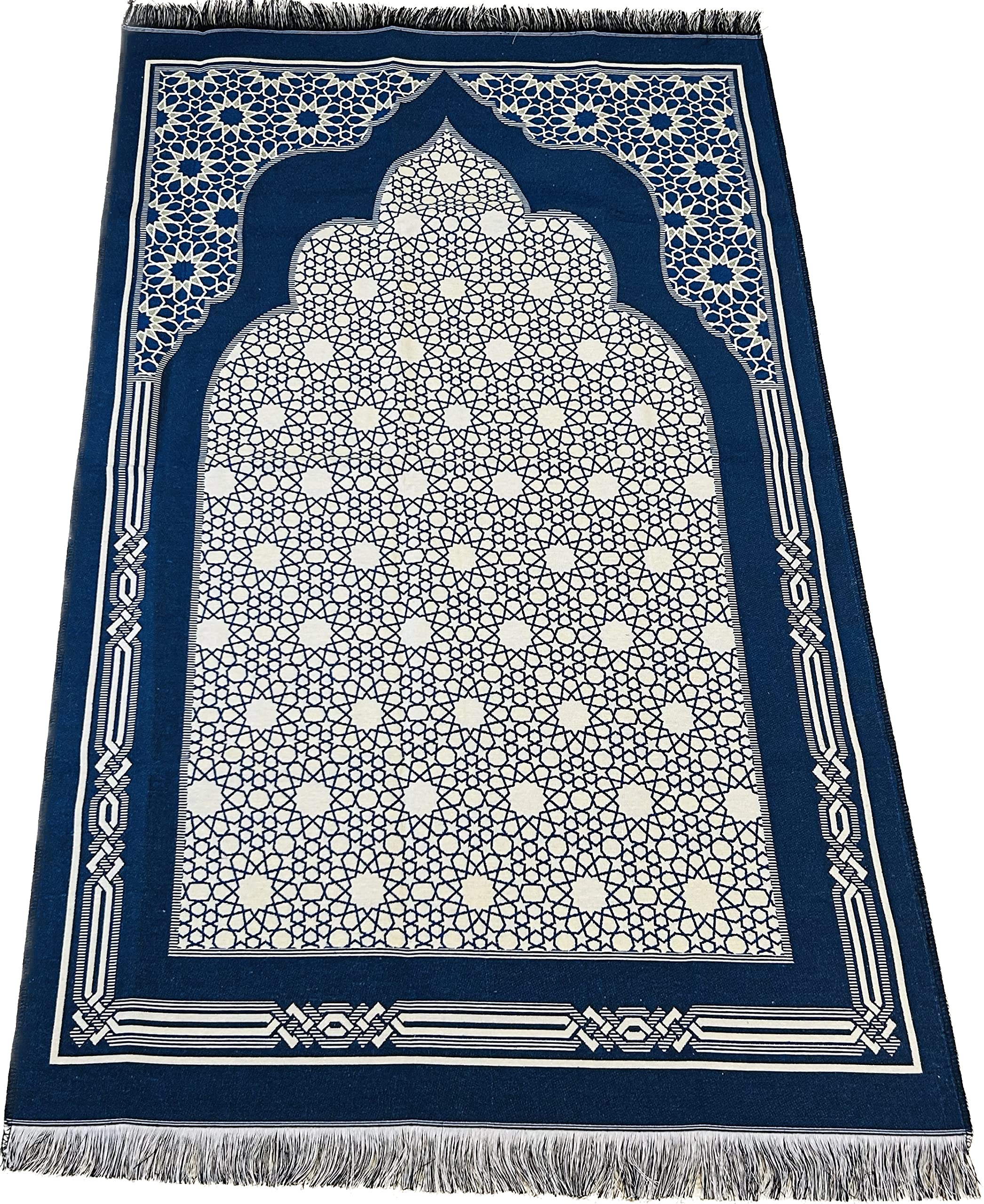 Mihrab Design Portable Ottoman Muslim Prayer Mat/Rug, 115 x 65 cm - Navy Blue (Model 8)