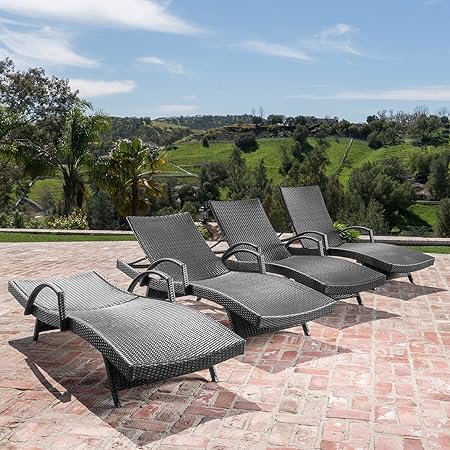 Amazon Com Soleil Outdoor Grey Wicker Arm Chaise Lounges Set Of