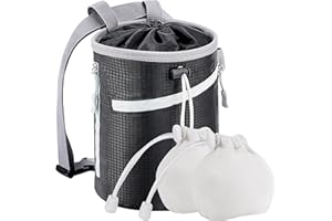 MIUONO Chalk Bag for Rock Climbing and Bouldering - Bucket with 2 (65g) Chalk Balls, 2 Waterproof Zipper for Gymnastics, Cross Fit, and Lifting (Large)