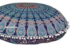 ANJANIYA - 32" Peacock Mandala Bohemian Yoga Meditation Floor Pillow Cover Comfortable Home Car Bed Sofa Cushion Couch Seating Large Zipped Throw (32 inches, Blue Green)