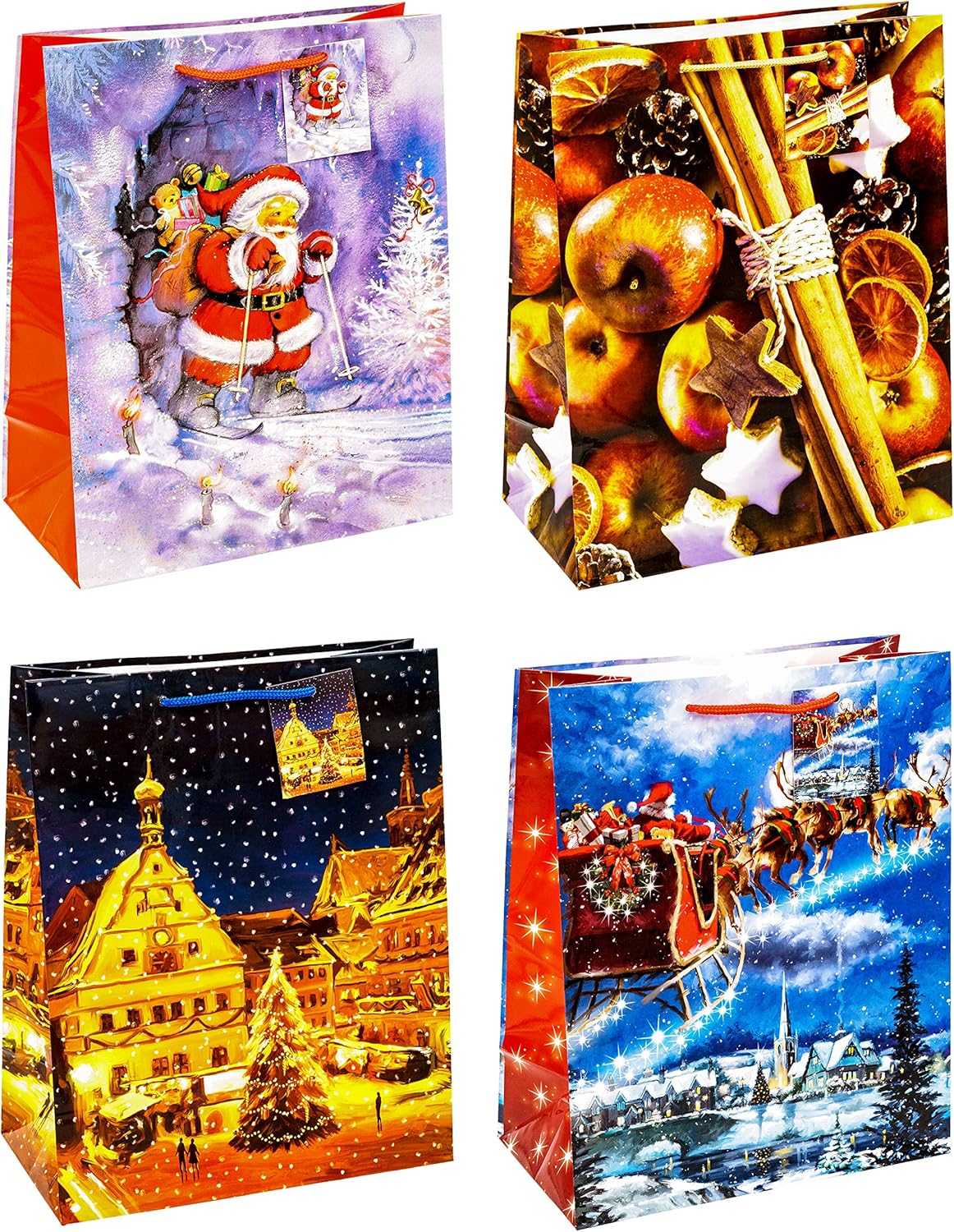TSI 84317 Gift Bags Christmas No 7, Pack of 12, Size: Large (10 x 5.5 x 12.5 inch), Motif Christmas series 7, 1 count (Pack of 12)