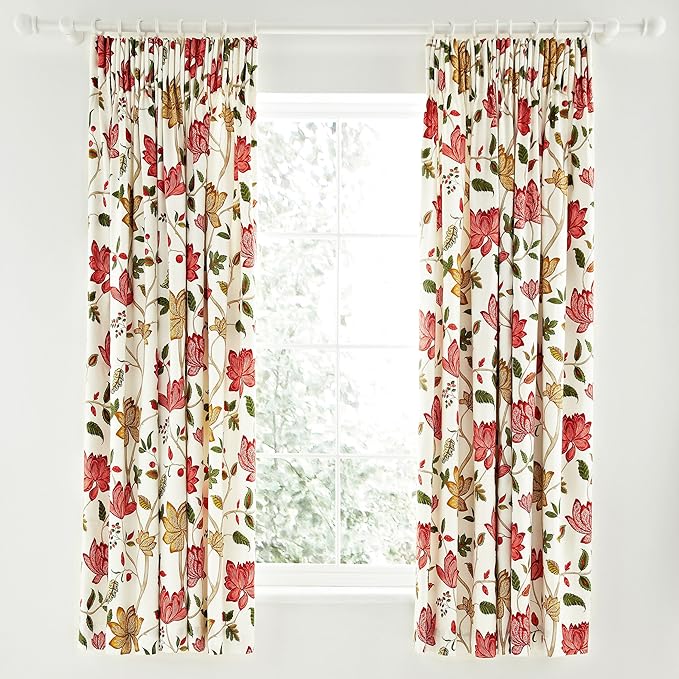 Sanderson Bedding, Pondicherry Lined Curtains, 66" x 72", Tape Top, Red Amazon.co.uk Kitchen