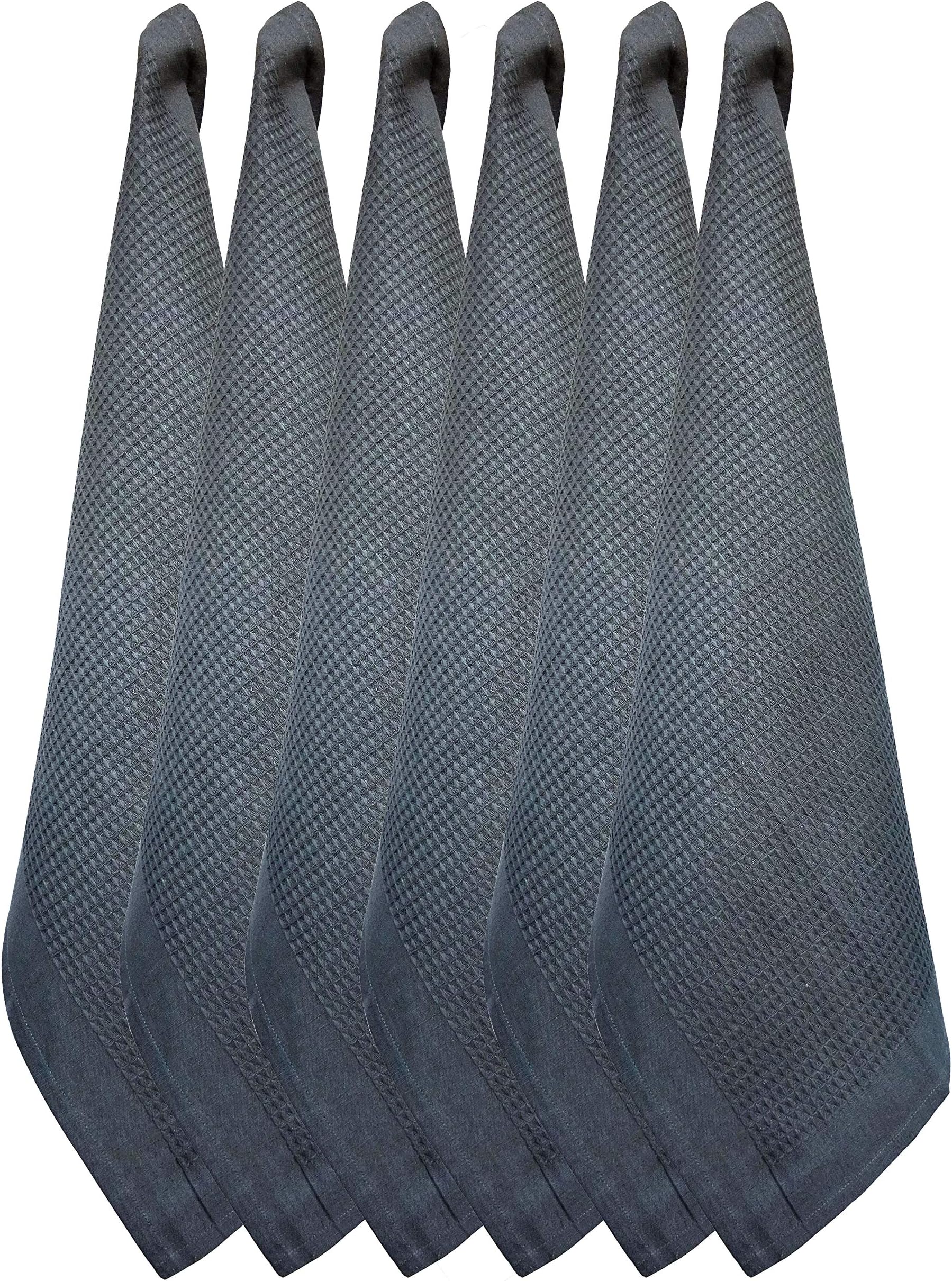 12 Pack, 100% Cotton, Self Border Pattern Solid Waffle Kitchen Dish Towel, Machine Washable Teal Towels -18" x 28"- Charcoal