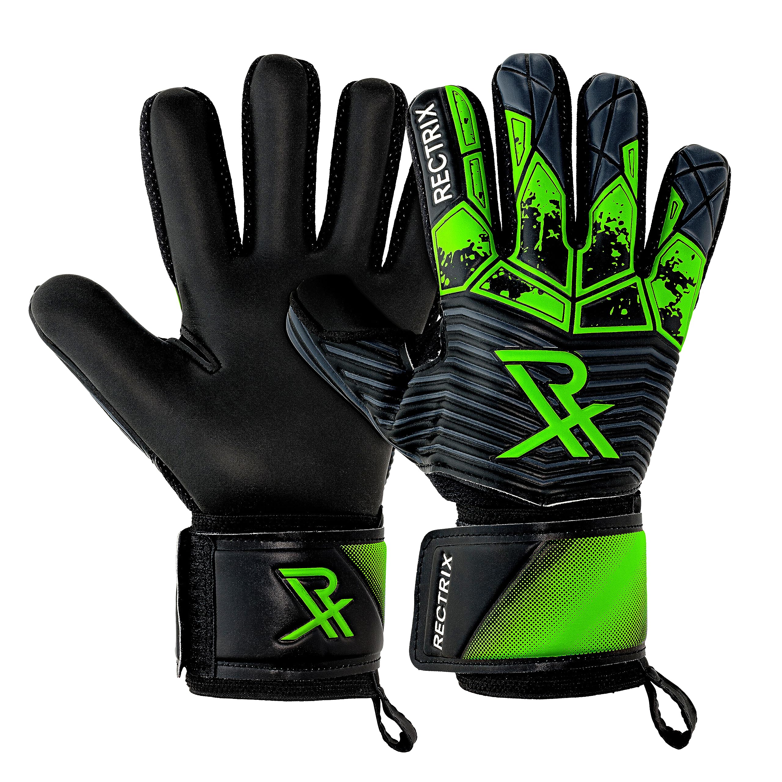 Rectrix Bold Goalkeeper Gloves - Fingersave Protection - German Latex - Negative Cut - Youth & Adult Sizes - For Football Soccer (Green, 10)