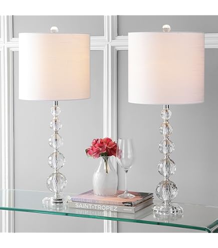 Juego De 2 Lámparas De Mesa JONATHAN Y Cole, Estilo Cilindro De Vidrio Fusionado, Pantalla De Tambor, Luz LED Cálida Incluida, Ideales Para Dormitorio, Salón O Mesitas De Noche