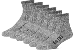 FUN TOES Merino Wool Ankle Hiking Socks For Men and Women - Arch Support and Cushioning - 6 Pairs