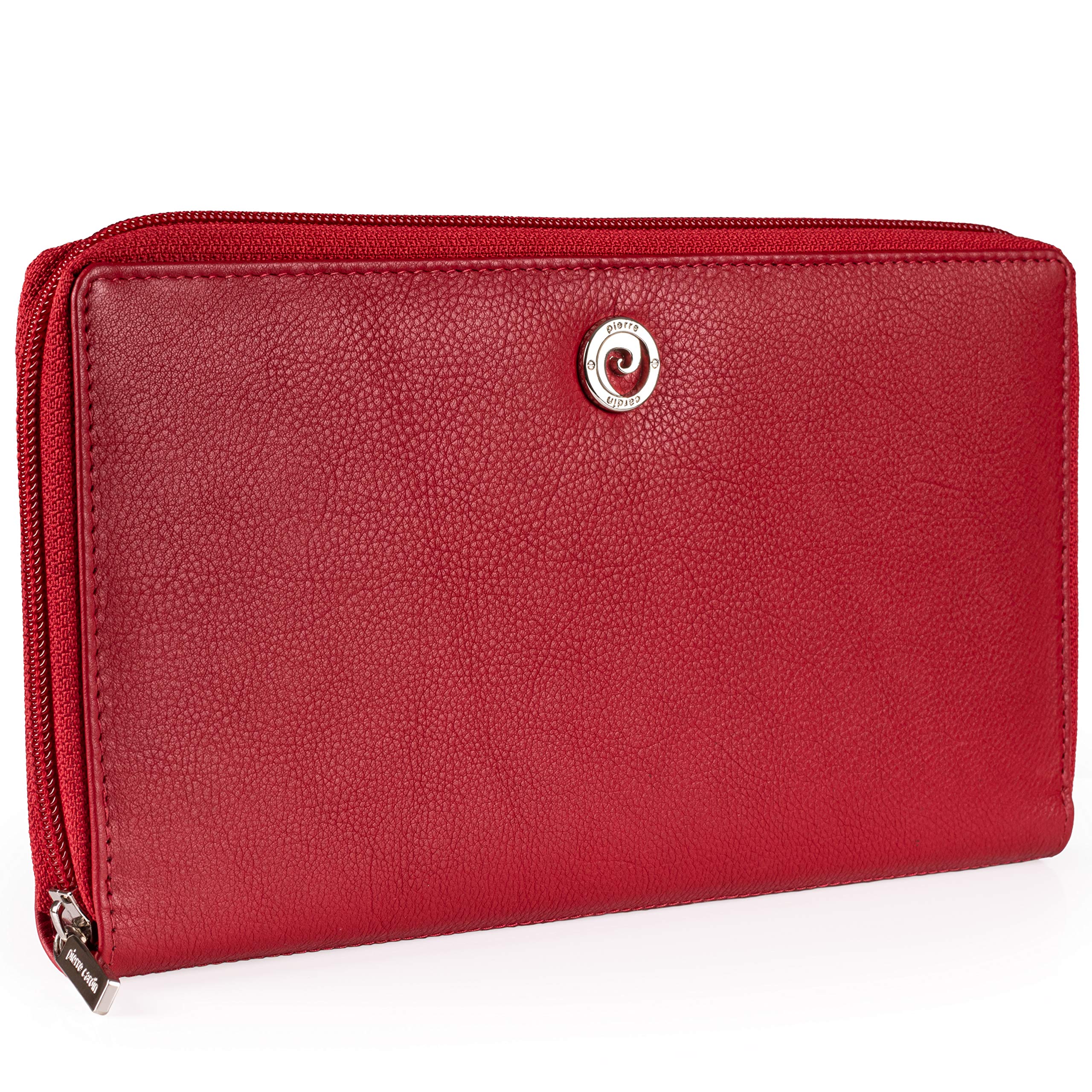 Pierre Cardin Women's Genuine Leather Travel Purse - Nappa Zip Around Soft, Smooth, Durable & Crease Proof Ladies Wallet (Bright Red)
