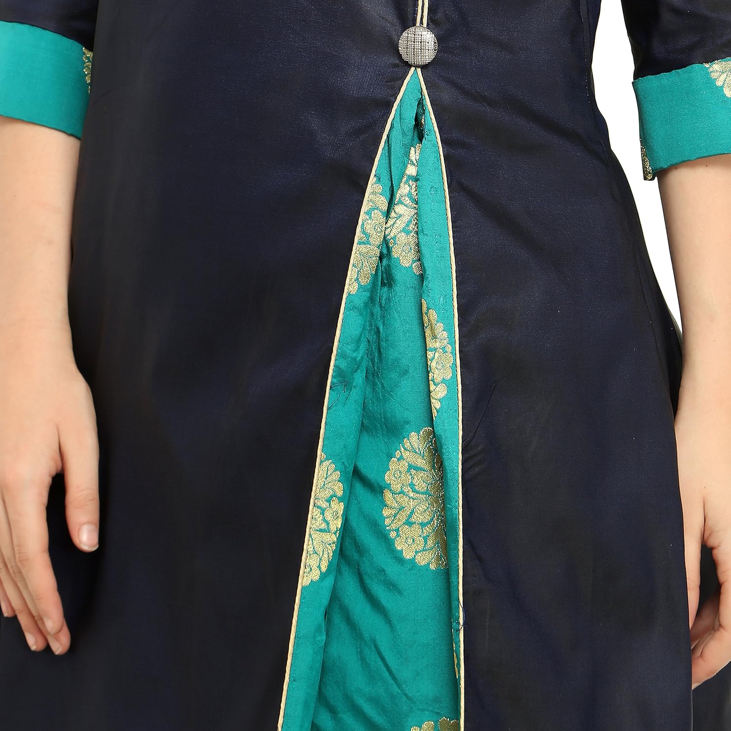 divine international women's taffeta with jacquard silk brocade anarkali a-line long kurti