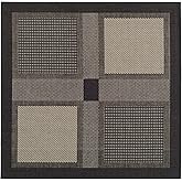 SAFAVIEH Washable Rug Outdoor Courtyard Collection - 6'7" Square, Black & Sand, Non-Shedding & Easy Cleaning, Ideal for Patio
