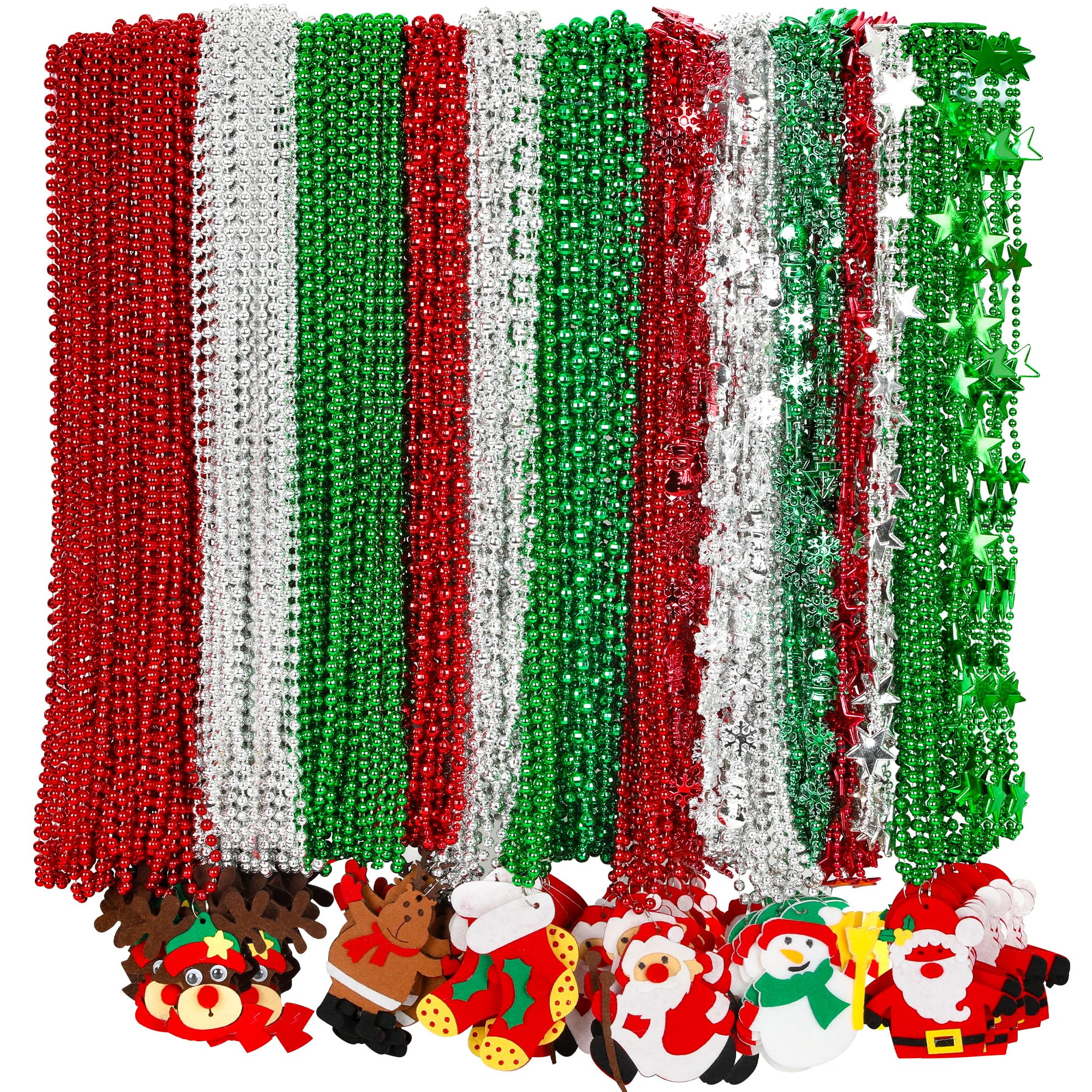 Photo 1 of 100PCS Christmas Necklace Accessories, 18 Kinds Red Green Silver Bead Necklace, 32" Snowman Santa Pendant Christmas Necklaces Bulk Party Supplies, Xmas Decor for Xmas New Years Ugly Sweater Party