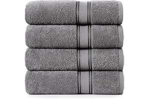 LANE LINEN 100% Cotton Bath Towels 4 Pack (35"x66") - Zero Twist, Premium Cotton Large Towels Set for Bathroom - Quick Dry, Soft & Absorbent Extra Large Bath Towel Set - Oeko Tex Certified - Cool Gery