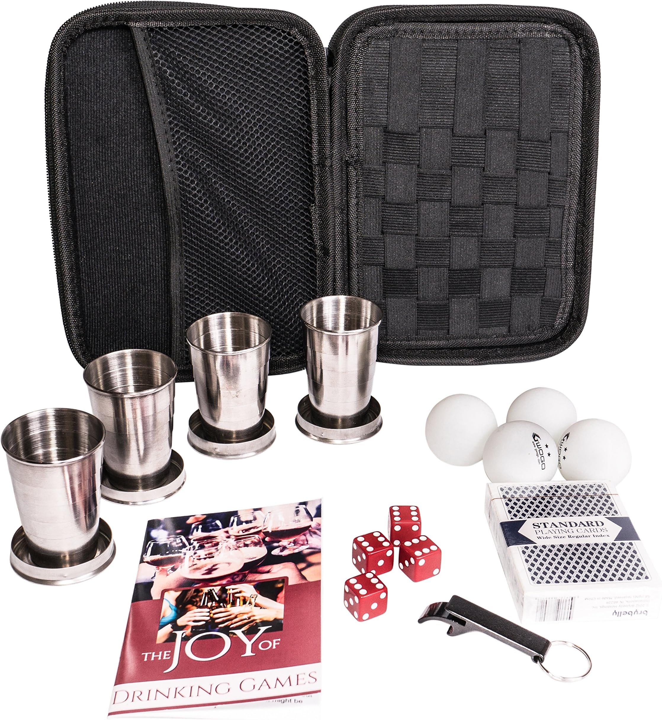 16 Piece Drinking Games Kit - Featuring Collapsible Shot Glasses, The Joy of Drinking Games Book, Drinking Accessories - Fun College Student Gift - More Than Just Beer Pong