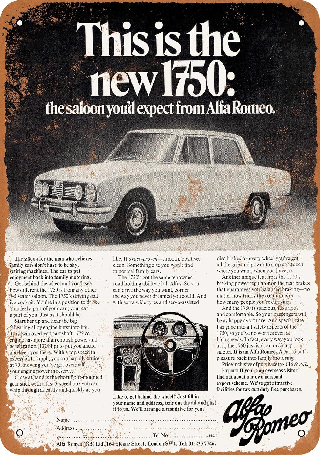 Wall-Color 9 x 12 Metal Sign - 1968 Alfa Romeo 1750 - Vintage Look