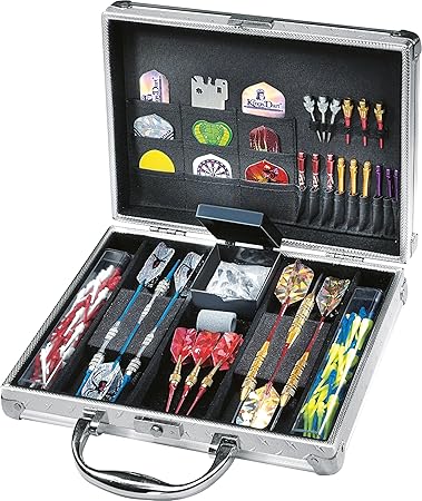 Kings Dart Profi Dartkoffer „Safety optimal“ | Stoß- u. Schlagfester Dart-Koffer für 6 Dartpfeile, Flights, Spitzen, Schäfte 