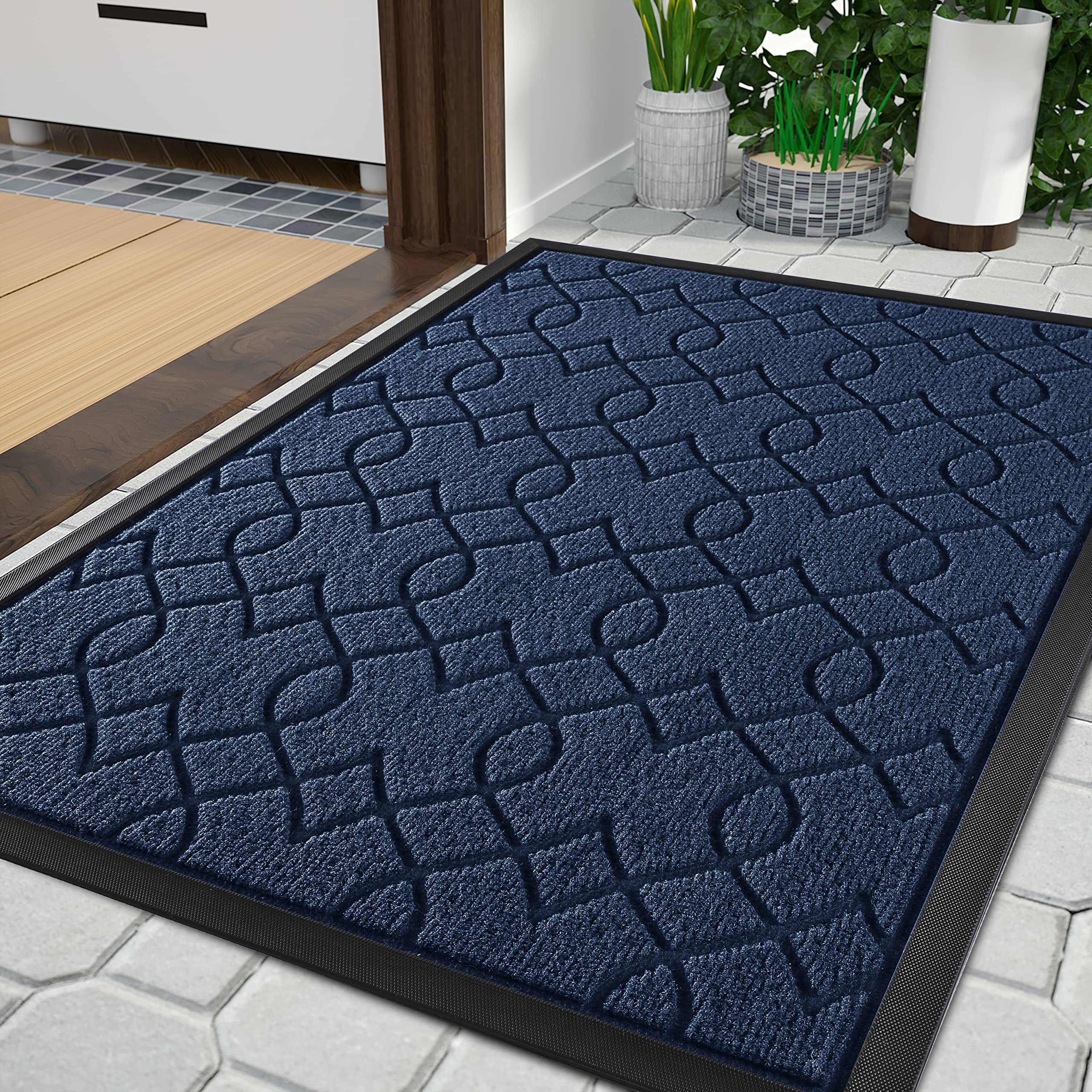 Yimobra Outdoor Door Mat, Heavy Duty Water Absorbent Mud Resistant Easy Clean Entry Outdoor Mats,Non Slip Backing, Exterior Mats for Outside Patio Porch Farmhouse, 81 x 120 cm, Blue