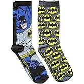 Hyp DC Comics Batman Grey Pattern Men's Crew Socks 2 Pair Pack Shoe Size 6-12