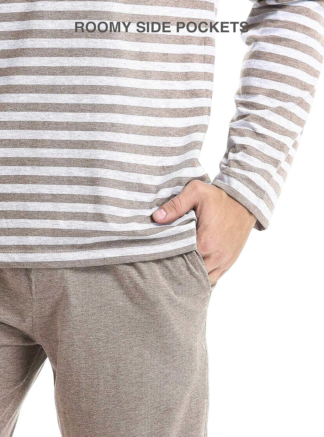 DAVID ARCHY Men's Cotton Heather Striped Sleepwear Long Sleeve Top & Bottom Pajama Set: Clothing