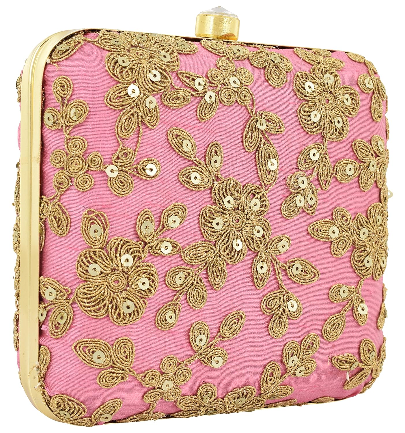 tooba women's sequence leaves squre box clutch