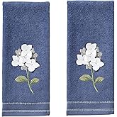 SKL Home Farm Hydrangea 100% Cotton 3D Embroidered 2pc Hand Towel Set, Decorative for Bath/Kitchen/Bar & Gift, Blue