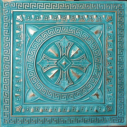 Pl01 Faux Tin Finishes Ceiling Tiles Cyan Gold 3d Emboss Cafe Pub