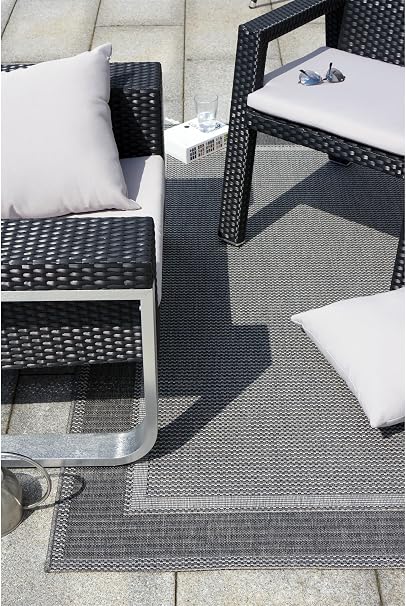 Benuta Tapis Dextérieur Intérieur Riso Pas Cher Gris 120x170 Cm Label De Qualité Gut 100 Polypropylène Bordure Tissé Plat Cuisine