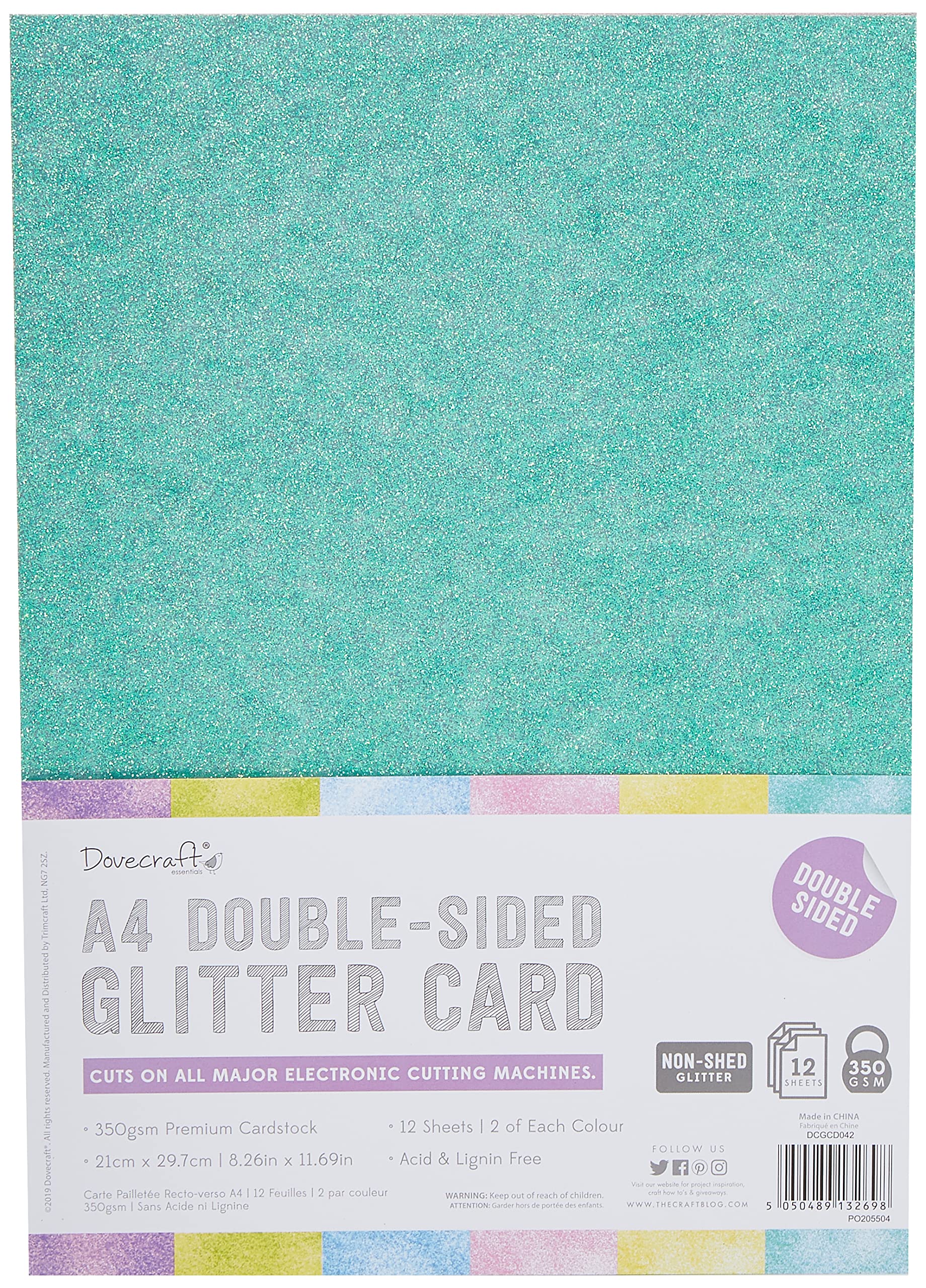 Dovecraft DCGCD042 Essentials - Paper and Card - A4 Double Sided Glitter Bumper Pack - Rainbow Pastels - 300 Gsm