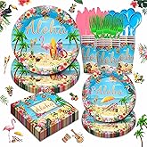 Piooluialy Hawaiian Luau Party Supplies Tableware Set - Tropical Flamingo Decorations Include Plates, Napkins, Cups, Cutlery, for Summer Beach Aloha Theme Party Supplies | Serves 24