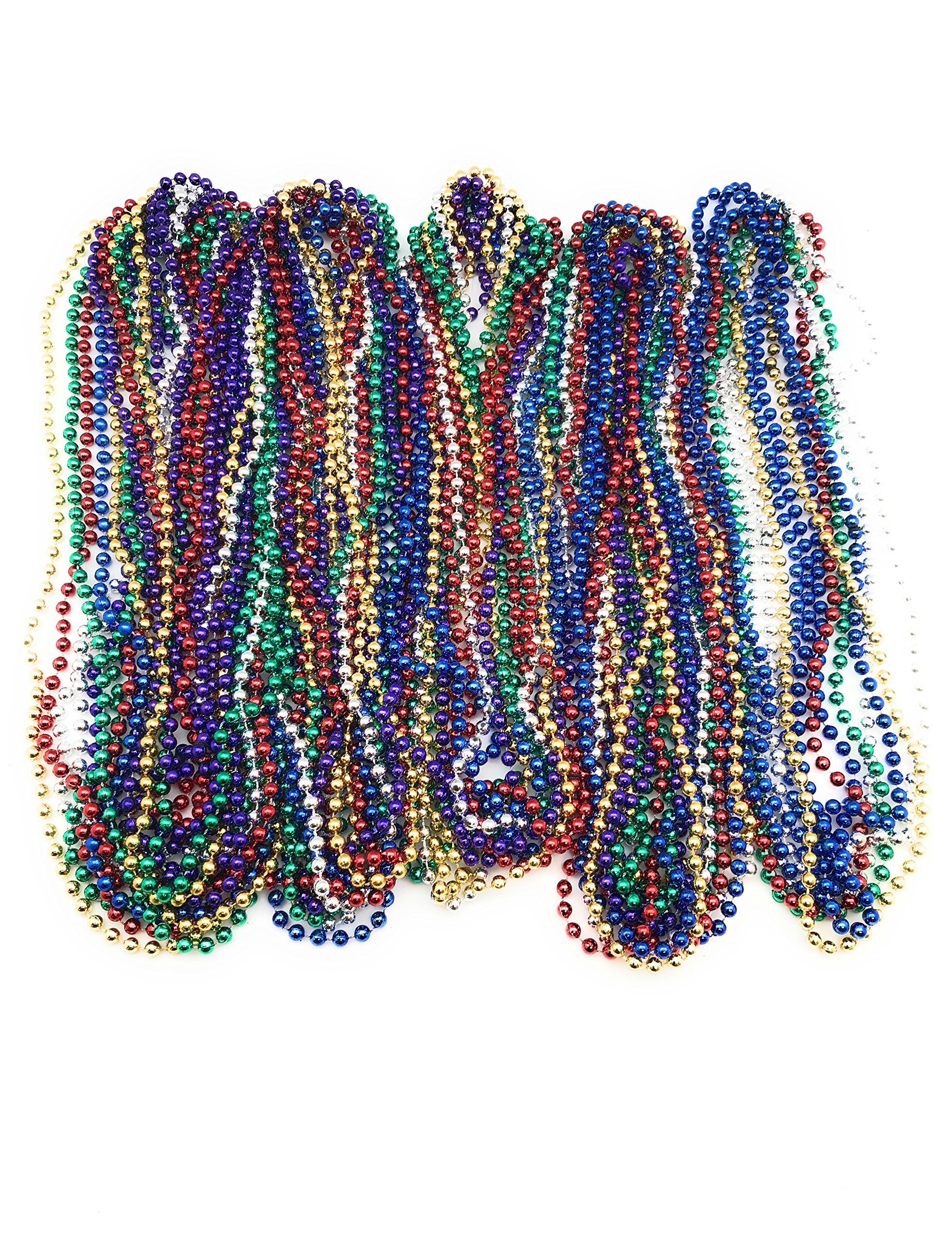144PCS Mardi Gras Beads Necklaces 33" Assorted Colors Beaded