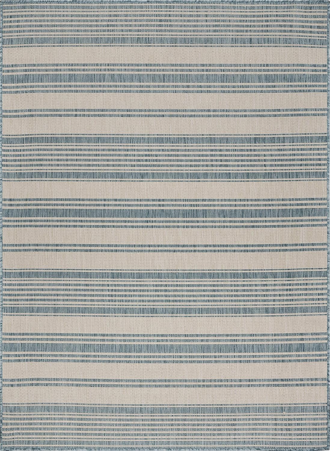 Lr Home Coastal Beach Bay Striped Indoor Outdoor Rug, Blue