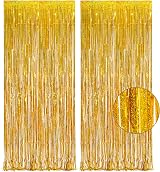 GREATRIL Gold Fringe Curtain Backdrop Pack of 2 1m x 2.5m Foil Tinsel Party