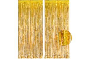 Gold Fringe Curtain Tinsel Backdrop - GREATRIL Foil Fringe Curtain Party Streamers for Prom 2025 NYE New Years Eve Birthdays Christmas Theme Party Decorations Pack of 2
