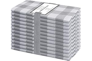 Cotton Clinic Set of 12 Cloth Napkins Gingham Check 100% Cotton 20x20 inches - Soft Durable Washable - Ideal for Events Wedding Christmas Easter - Perfect Everyday Use Table Dinner Napkins Grey