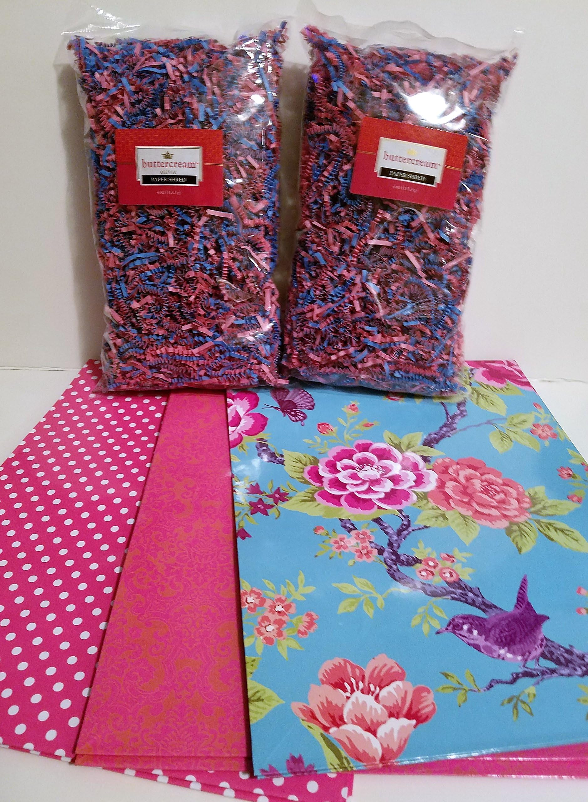6 Large Buttercream Gift Bags with 2 Bags of Paper Shred - Olivia design