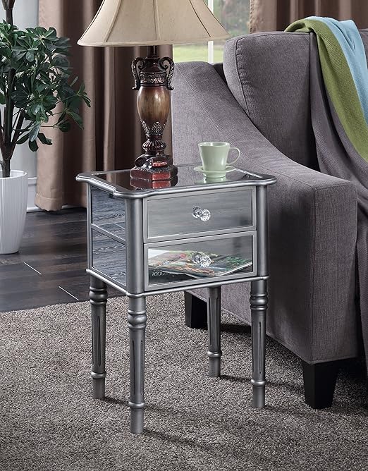 Amazon Com Convenience Concepts Gold Coast Mayfair End Table Antique Silver Mirror Furniture Decor
