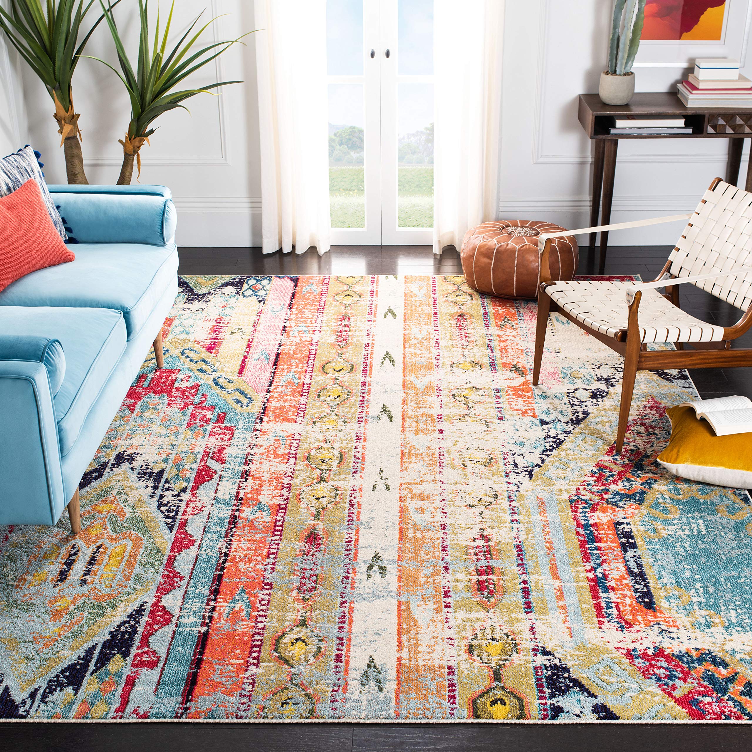 SAFAVIEH Madison Collection Area Rug - 10' x 14', Blue & Orange, Boho Chic Tribal Distressed Design, Non-Shedding & Easy Care, Ideal for High Traffic Areas in Living Room, Bedroom (MAD422F) Image SAFAVIEH Madison Collection Area Rug - 10' x 14', Blue & Orange, Boho Chic Tribal Distressed Design, Non-Shedding & Easy Care, Ideal for High Traffic Areas in Living Room, Bedroom (MAD422F) Image
